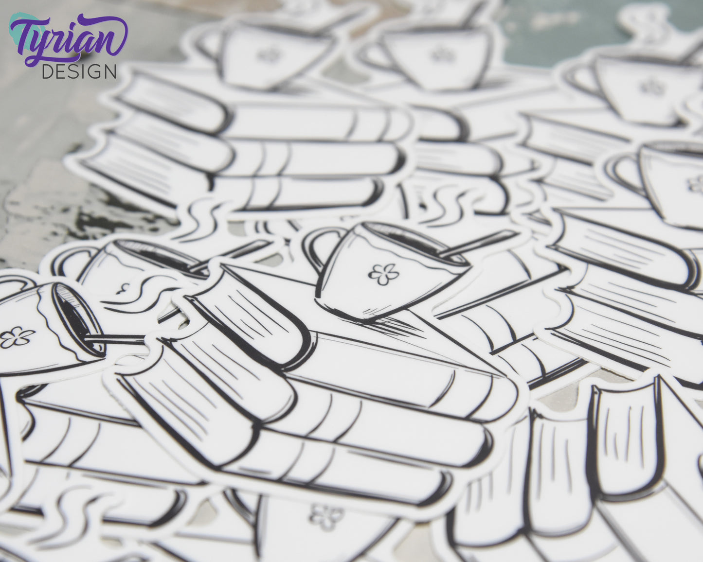 Book Stack with cup Vinyl Sticker | Journal Stack | Coffee or Tea | High quality weather proof vinyl | 2.25x3 inches