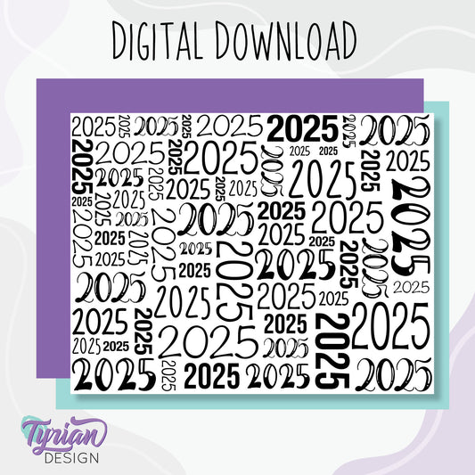 Digital Paper - 2025 Word cloud Pattern - Printable letter size, Black and white file included