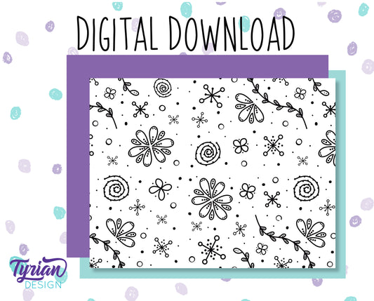 Digital Paper - Doodle Pattern - Printable letter size, Black and white or color - Both files included