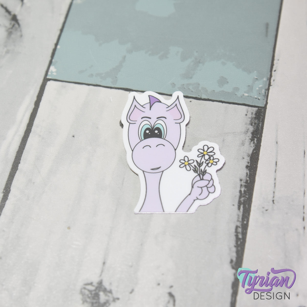 Dragon with Daisies Small Vinyl Sticker | 1.4" x 2"