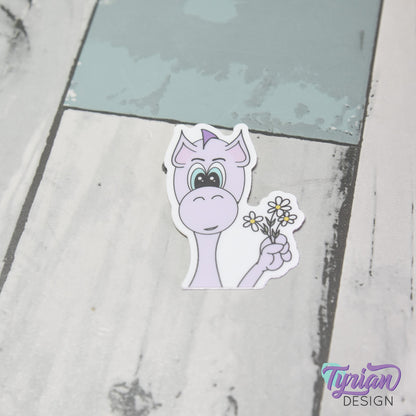Dragon with Daisies Small Vinyl Sticker | 1.4" x 2"
