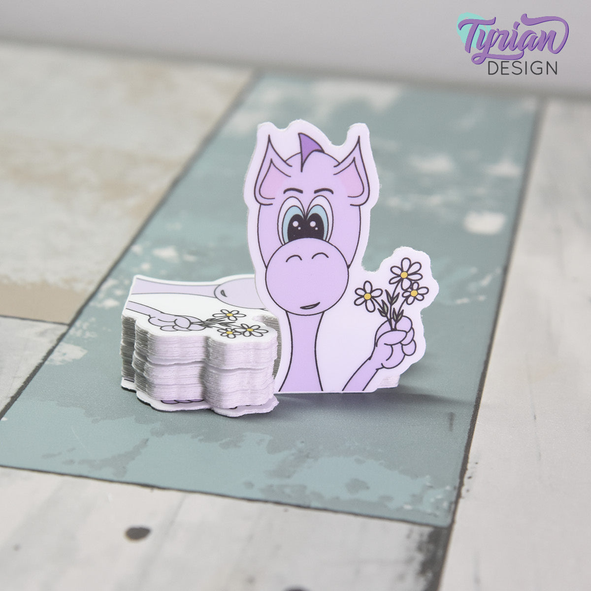 Dragon with Daisies Small Vinyl Sticker | 1.4" x 2"