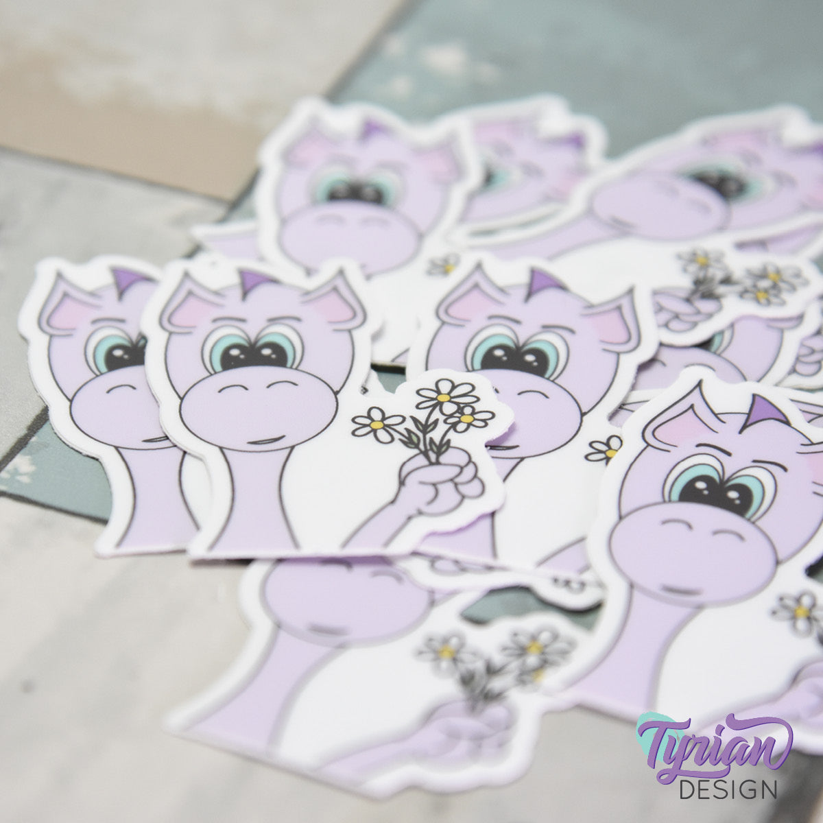 Dragon with Daisies Small Vinyl Sticker | 1.4" x 2"