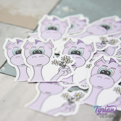 Dragon with Daisies Small Vinyl Sticker | 1.4" x 2"