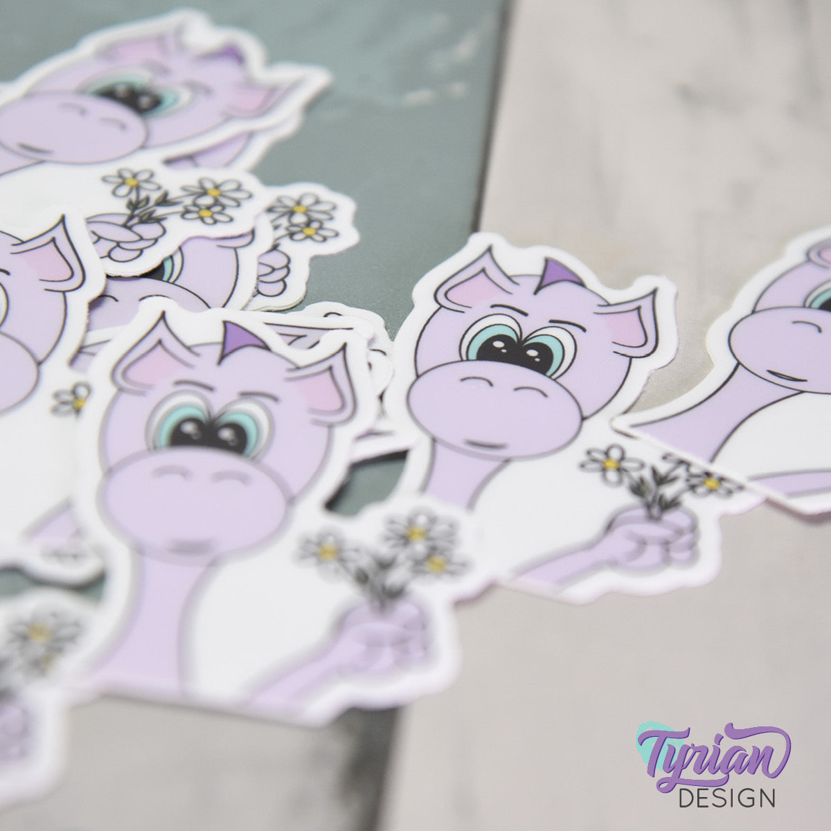 Dragon with Daisies Small Vinyl Sticker | 1.4" x 2"