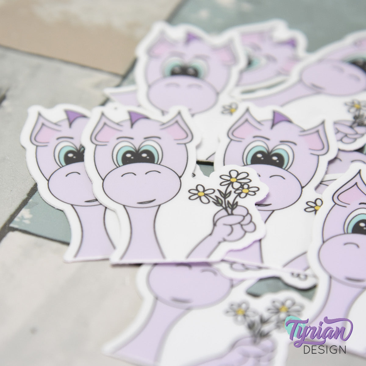 Dragon with Daisies Small Vinyl Sticker | 1.4" x 2"