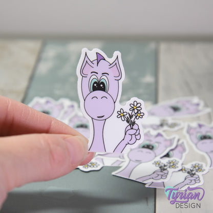 Dragon with Daisies Small Vinyl Sticker | 1.4" x 2"