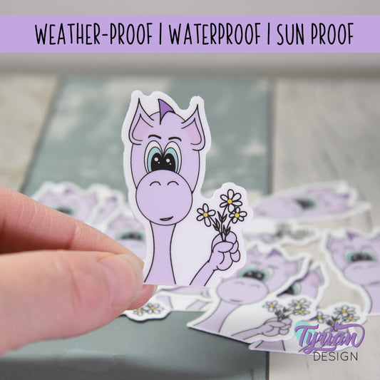 Dragon with Daisies Small Vinyl Sticker | 1.4" x 2"