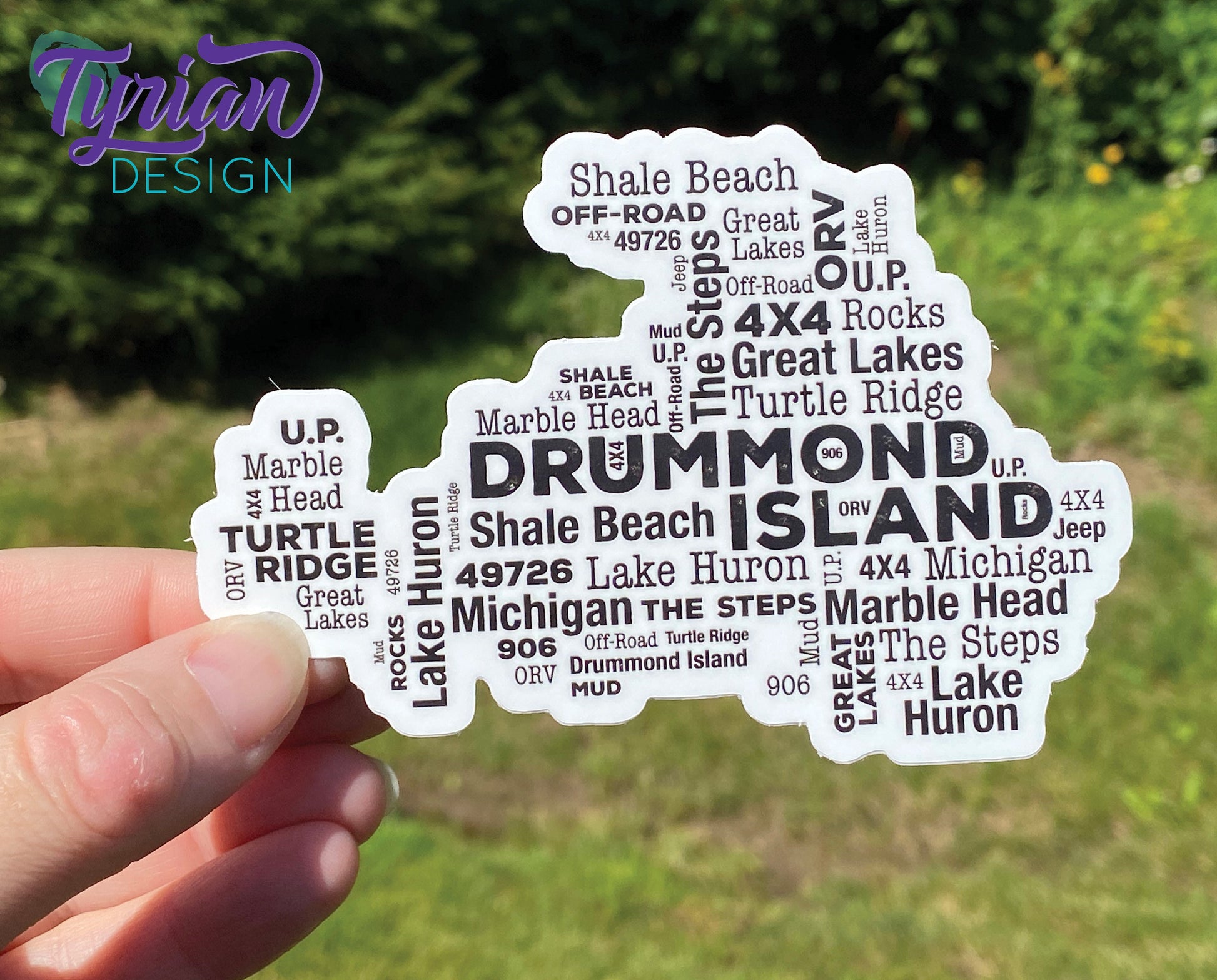 Word Cloud in the shape of Drummond Island Vinyl Sticker
