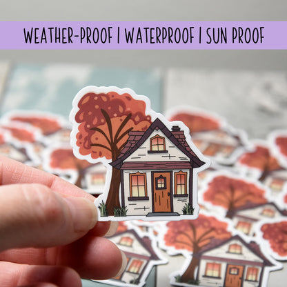 Fall House with Vibrant Tree Vinyl Sticker | 2"x 2"