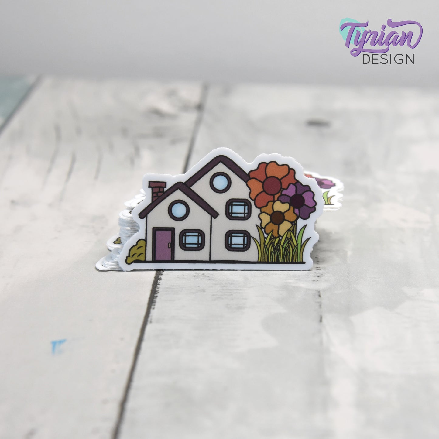 Fall Flower House Vinyl Sticker | High quality weather proof vinyl | 2" x 1.22" | House Sticker| Little House sticker | Tumbler Sticker
