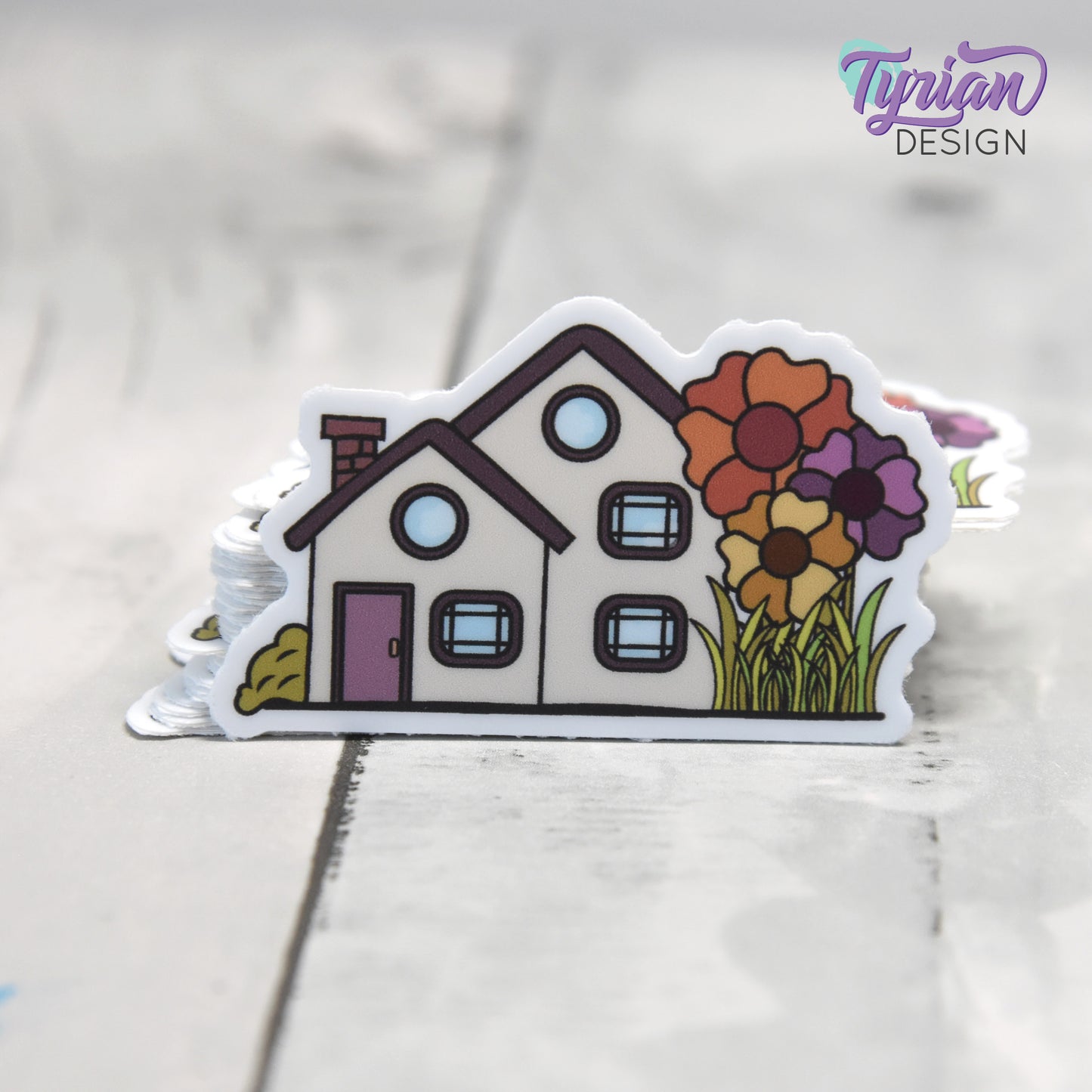 Fall Flower House Vinyl Sticker | High quality weather proof vinyl | 2" x 1.22" | House Sticker| Little House sticker | Tumbler Sticker