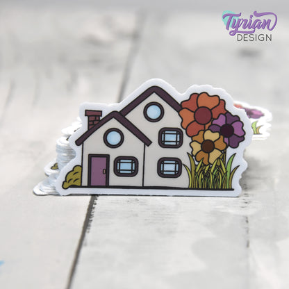 Fall Flower House Vinyl Sticker | High quality weather proof vinyl | 2" x 1.22" | House Sticker| Little House sticker | Tumbler Sticker