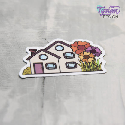 Fall Flower House Vinyl Sticker | High quality weather proof vinyl | 2" x 1.22" | House Sticker| Little House sticker | Tumbler Sticker