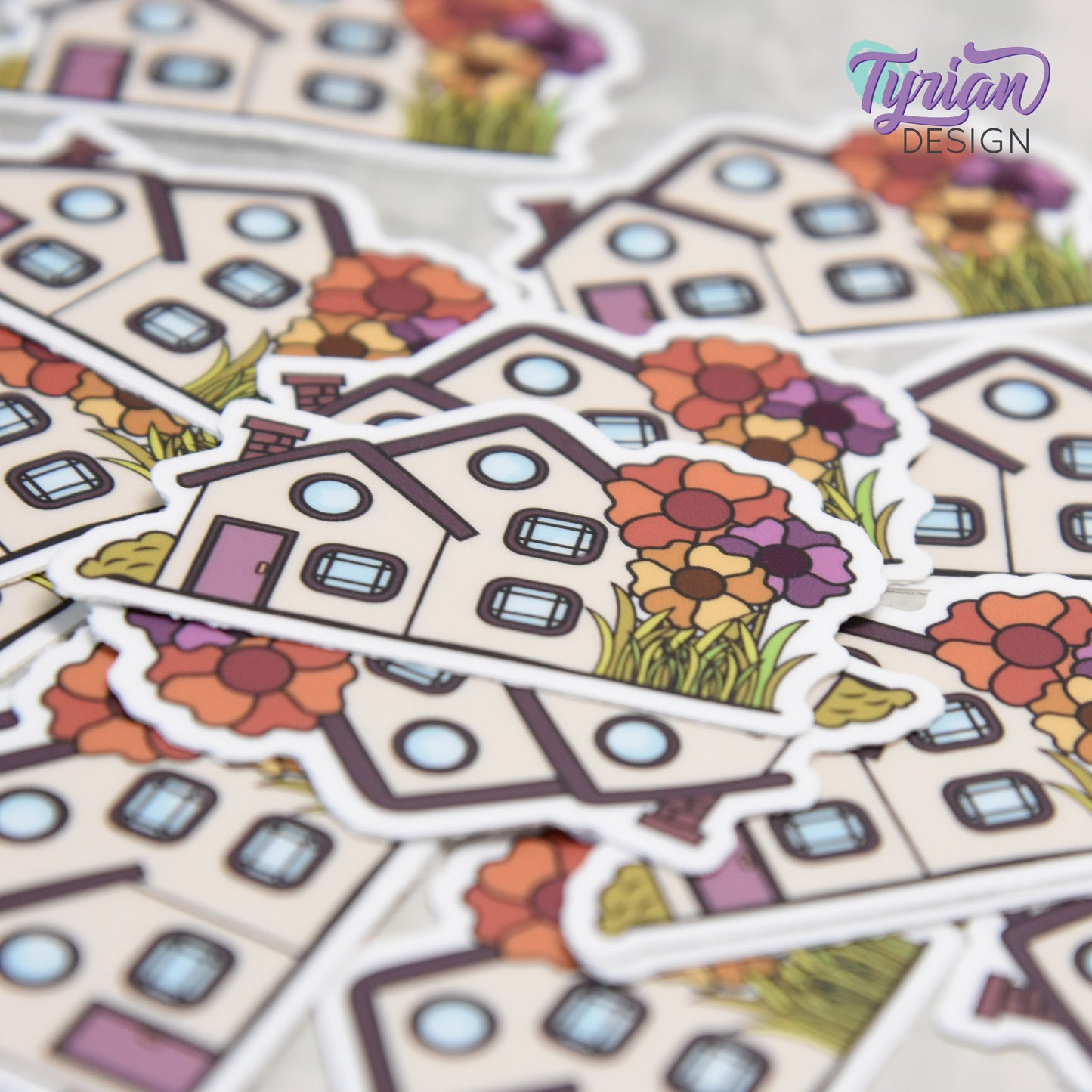 Fall Flower House Vinyl Sticker | High quality weather proof vinyl | 2" x 1.22" | House Sticker| Little House sticker | Tumbler Sticker