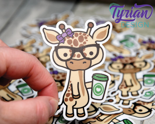 Nerd Giraffe with Coffee Cup Vinyl Sticker | Norma Sticker | Weatherproof Vinyl |  2.25x3" die cut |  laptop sticker, journal sticker, tumbler sticker