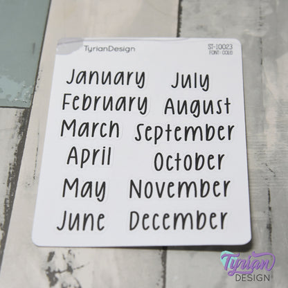 January - December Monthly  | 12 Stickers | Cole Font | 1.56" H
