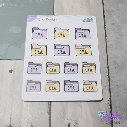 Cover Your Ass Stickers | CYA Files | 14 Stickers | Multiple Sizes