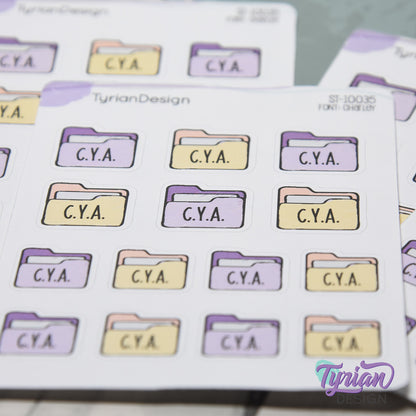 Cover Your Ass Stickers | CYA Files | 14 Stickers | Multiple Sizes