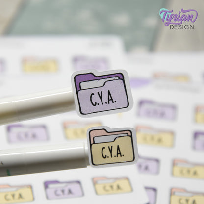 Cover Your Ass Stickers | CYA Files | 14 Stickers | Multiple Sizes