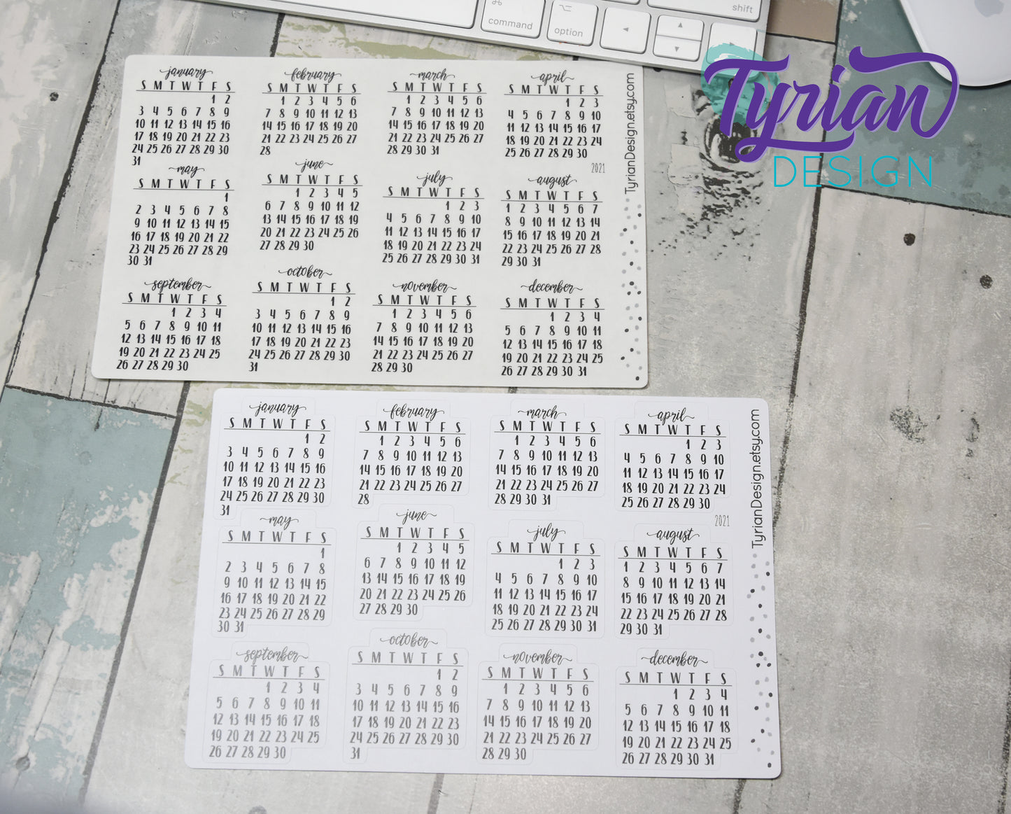 Small Monthly Stickers (Sunday Start) January - December 2025, 2026, 2027, 2028, 2029, 2030