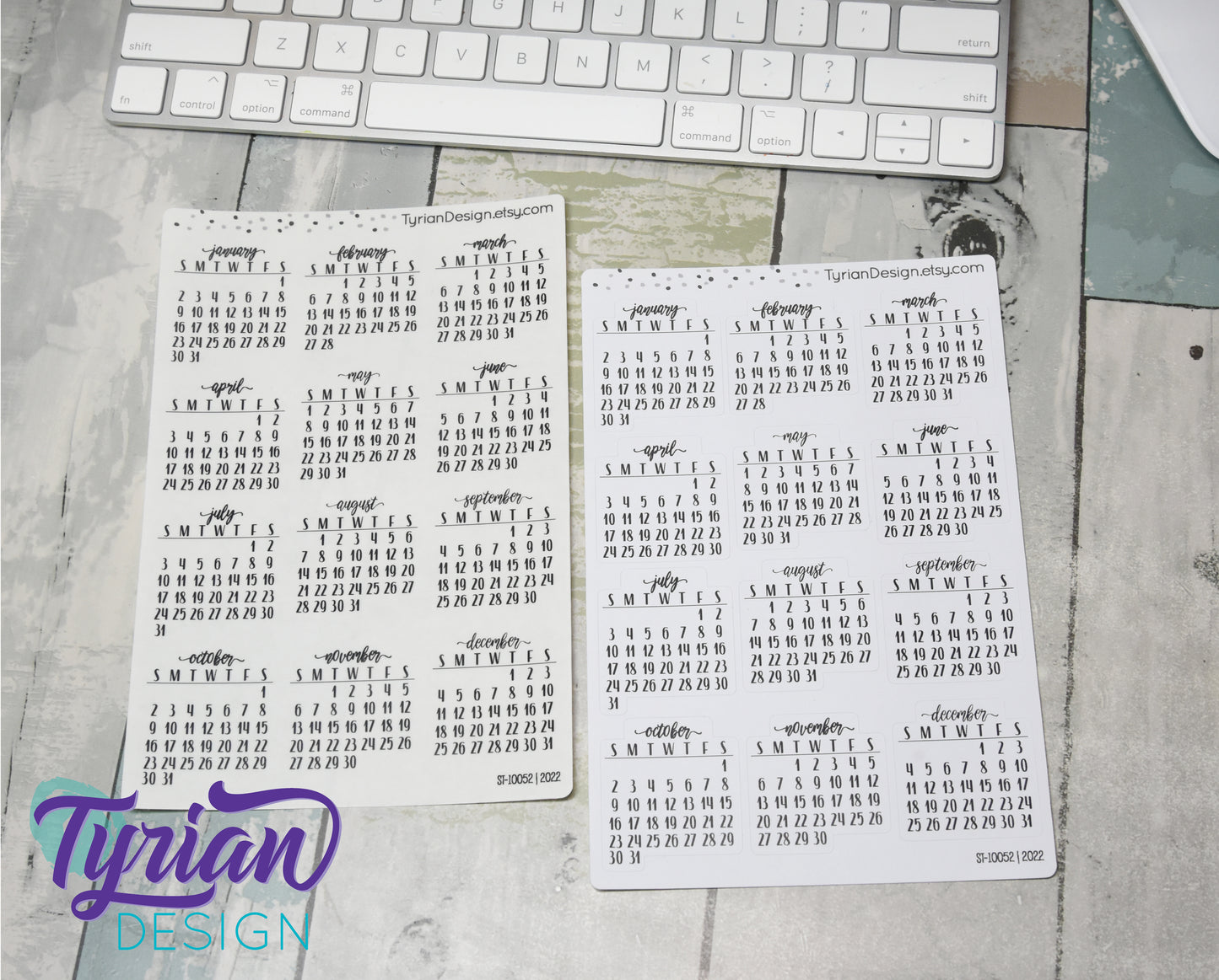 Small Monthly Stickers (Sunday Start) January - December 2025, 2026, 2027, 2028, 2029, 2030