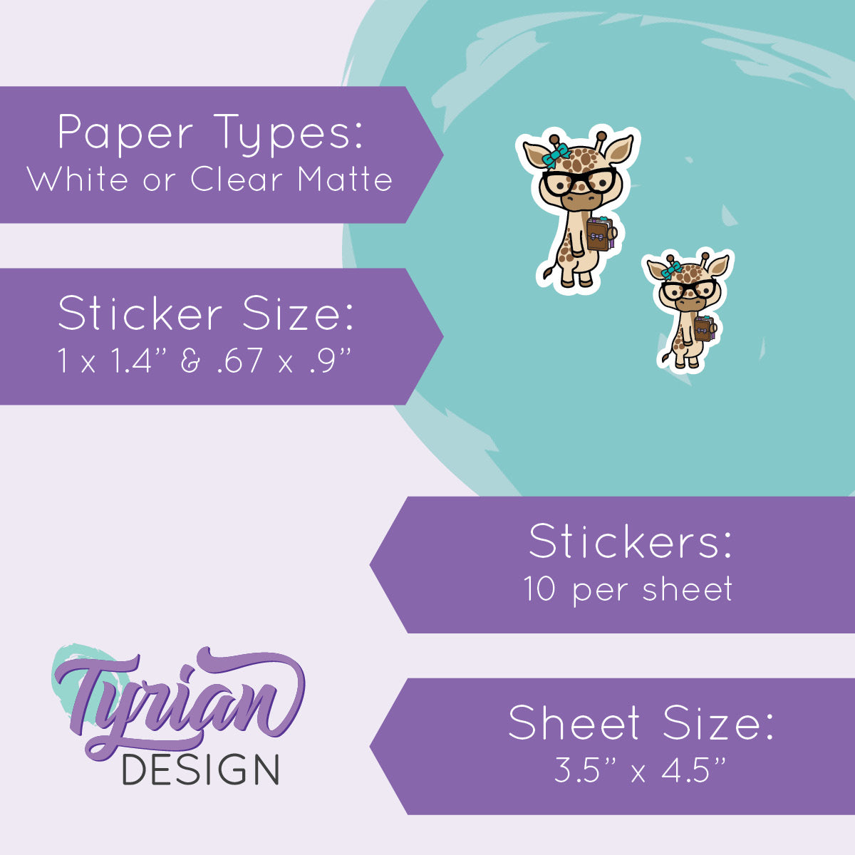 Nerd Giraffe Stickers | Norma| 10 Stickers | Multiple Sizes (Copy)