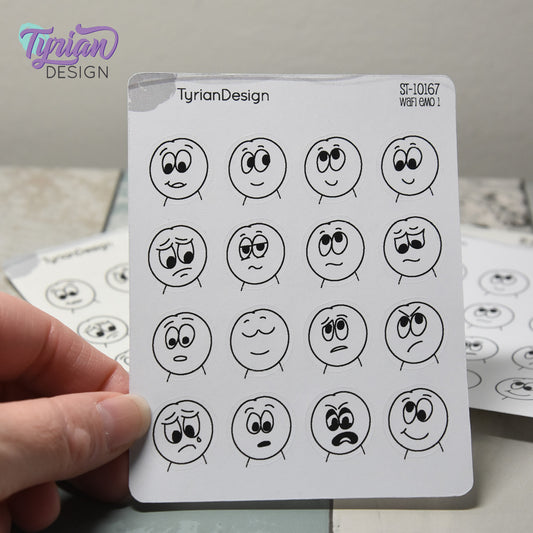 WAFI Emo Stickers (Pack 1) | Variety of Emotions | 16 Stickers | .72 x .78" each