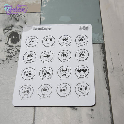 WAFI Emo Stickers (Pack 2) | Variety of Emotions | 16 Stickers | .72 x .78" each