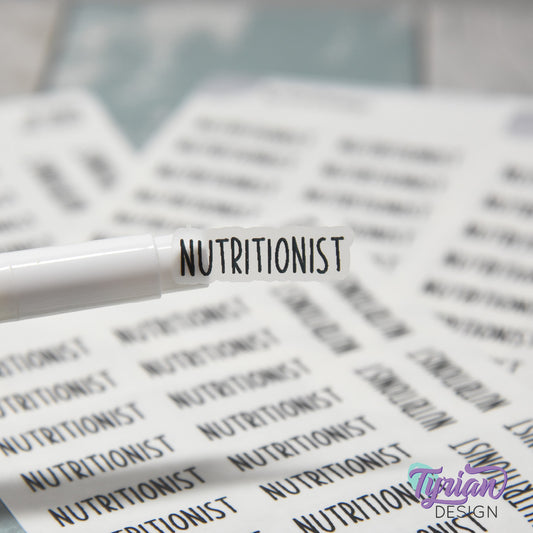 Nutritionist Stickers |  1.1" x .35" each | 22 Stickers | Charley Font