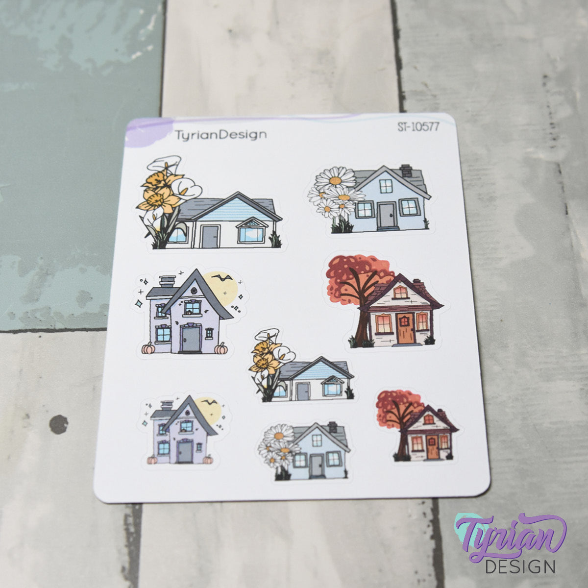 Variety of Houses and Flowers | 8 Stickers | Multiple Sizes