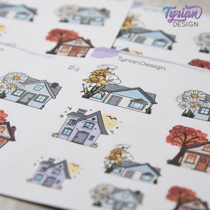 Variety of Houses and Flowers | 8 Stickers | Multiple Sizes