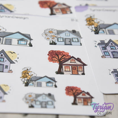 Variety of Houses and Flowers | 8 Stickers | Multiple Sizes