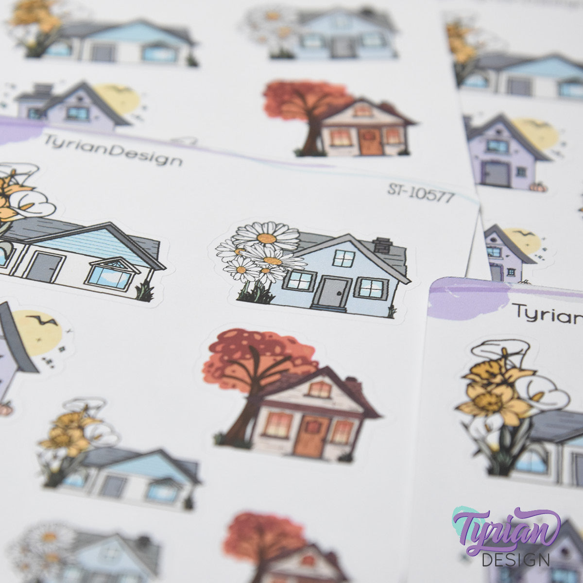 Variety of Houses and Flowers | 8 Stickers | Multiple Sizes