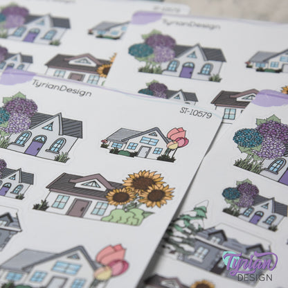 Variety of Houses and Flowers | 7 Stickers | Multiple Sizes