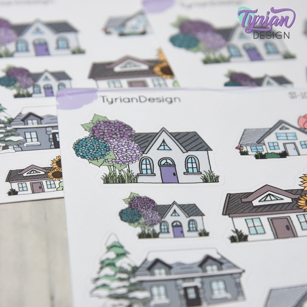 Variety of Houses and Flowers | 7 Stickers | Multiple Sizes