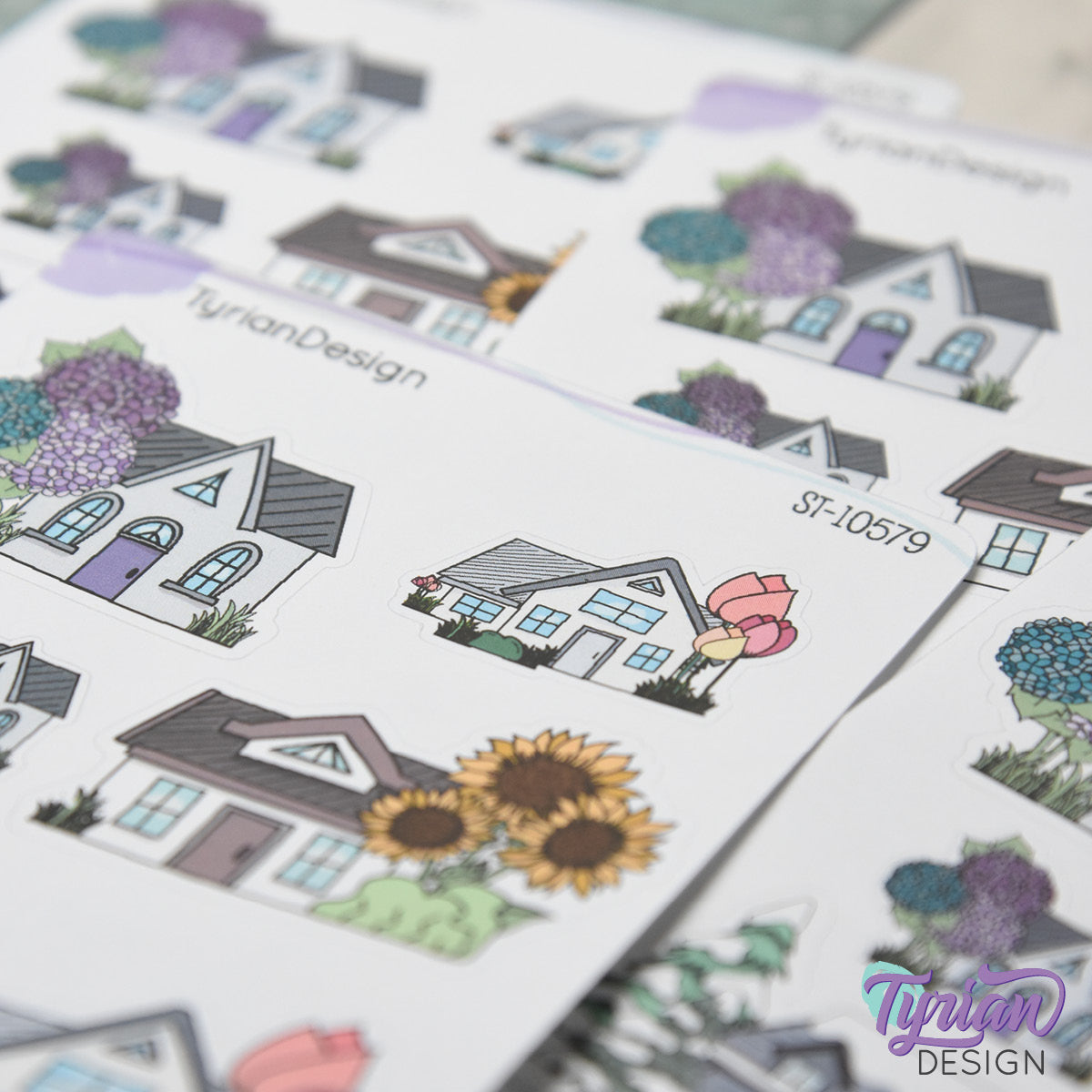 Variety of Houses and Flowers | 7 Stickers | Multiple Sizes