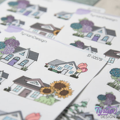 Variety of Houses and Flowers | 7 Stickers | Multiple Sizes
