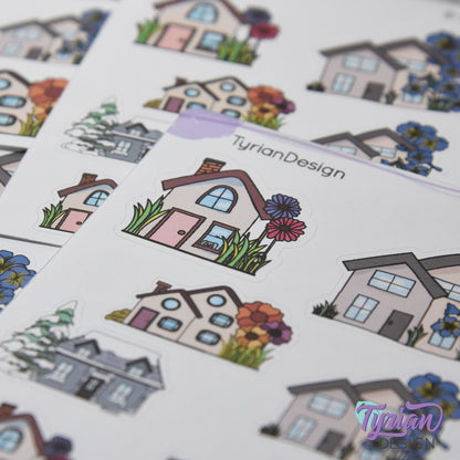 Variety of Houses and Flowers | 7 Stickers | Multiple Sizes
