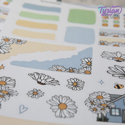 Daisy Flower House Journal Stickers | 32 Stickers