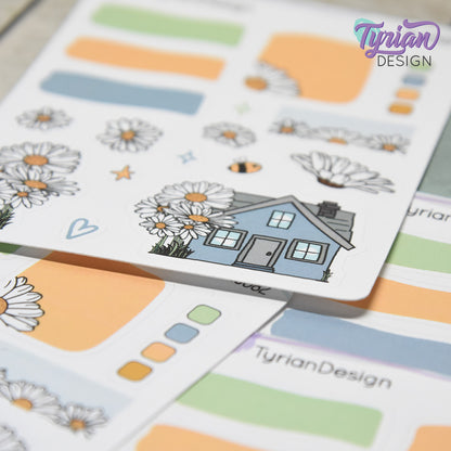 Daisy Blue House Journal Stickers | 17 Stickers