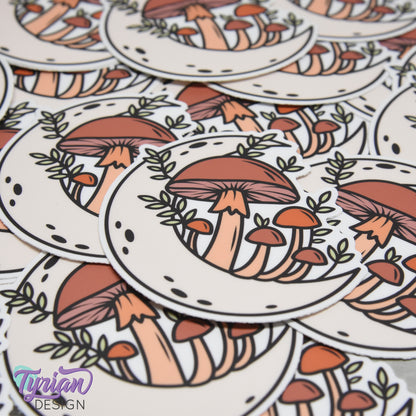 Sunset Moon Vinyl Sticker | high quality weather proof vinyl | 3 x 3" | Moon with Mushrooms Pastel sticker | Fall - Sunset Colors