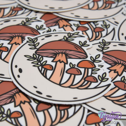 Sunset Moon Vinyl Sticker | high quality weather proof vinyl | 3 x 3" | Moon with Mushrooms Pastel sticker | Fall - Sunset Colors