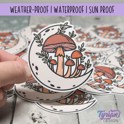 Sunset Moon Vinyl Sticker | high quality weather proof vinyl | 3 x 3" | Moon with Mushrooms Pastel sticker | Fall - Sunset Colors
