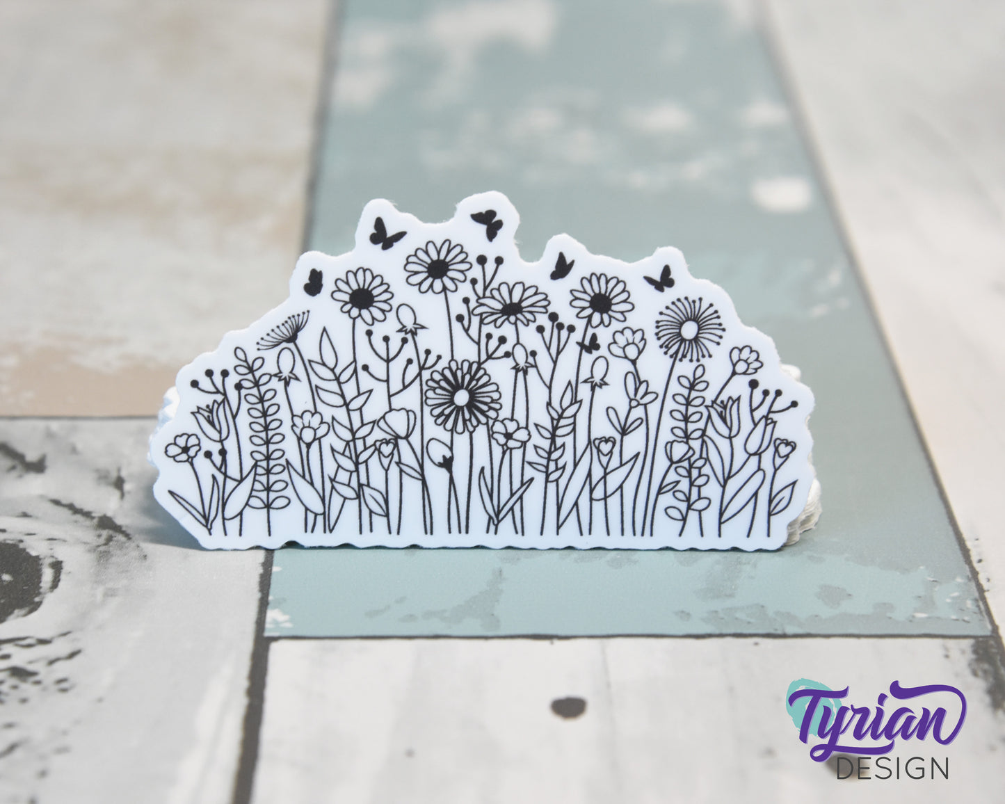 Wild Flowers Vinyl Sticker | high quality weather proof vinyl | 3 x 1.5" | Black and White Flower sticker