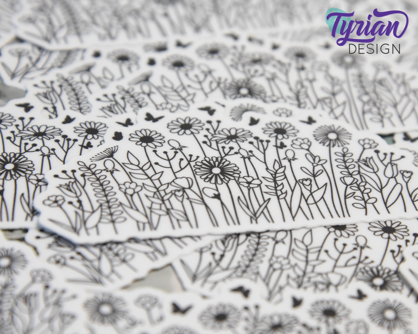 Wild Flowers Vinyl Sticker | high quality weather proof vinyl | 3 x 1.5" | Black and White Flower sticker