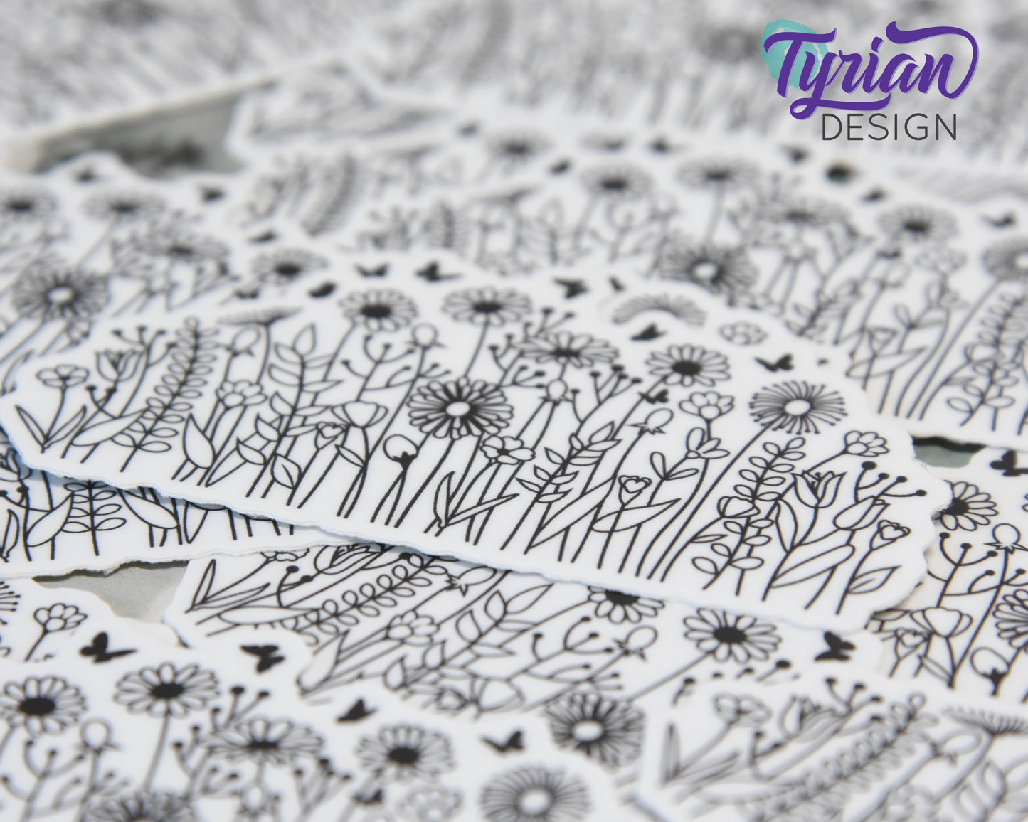 Wild Flowers Vinyl Sticker | high quality weather proof vinyl | 3 x 1.5" | Black and White Flower sticker