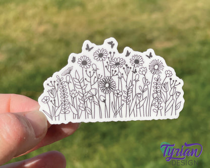 Wild Flowers Vinyl Sticker | high quality weather proof vinyl | 3 x 1.5" | Black and White Flower sticker
