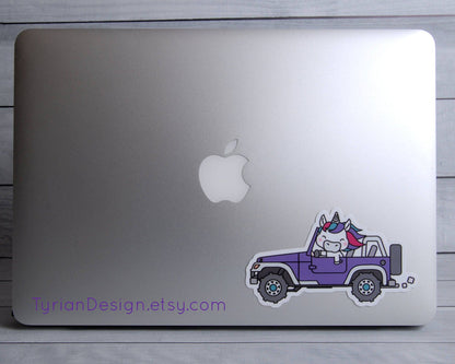 Unicorn in a Purple Truck Vinyl Sticker | 5" x 3"