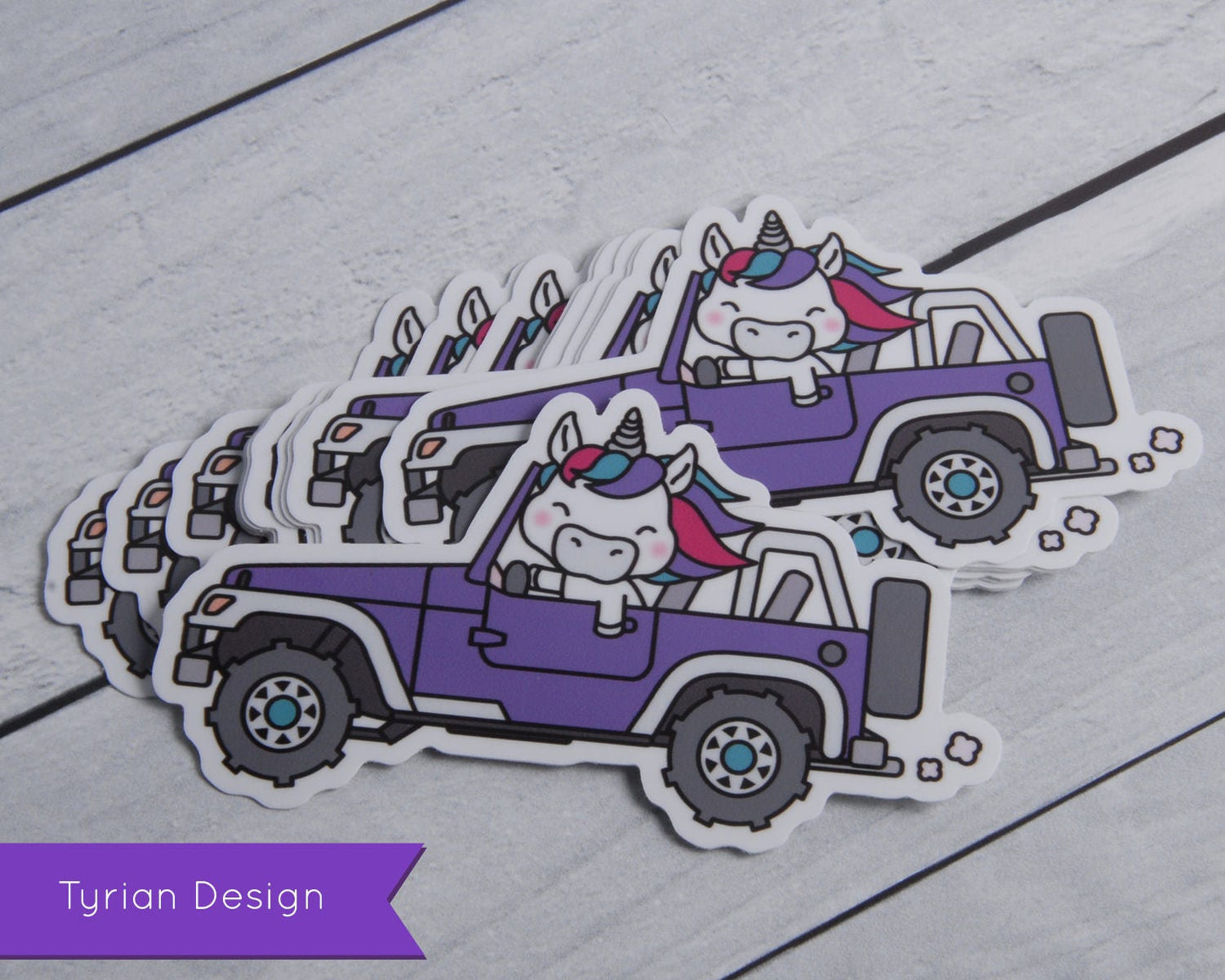 Unicorn in a Purple Truck Vinyl Sticker | 5" x 3"